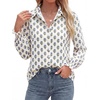 image:imageBTFBM Long Sleeve Blouses for Women Floral V Neck Button Down Shirts Smocked Cuffs Business Casual Summer Outfits 2026Floral White Blue