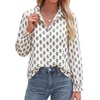 image:imageBTFBM Long Sleeve Blouses for Women Floral V Neck Button Down Shirts Smocked Cuffs Business Casual Summer Outfits 2026Floral White Blue