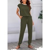 image:imageBTFBM Womens Two Piece Tracksuit Outfits Summer Short Sleeve Tops Long Pants Jogger Lounge Matching Sets SweatsuitA Army Green