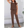 image:imageBTFBM Womens Two Piece Tracksuit Outfits Summer Short Sleeve Tops Long Pants Jogger Lounge Matching Sets SweatsuitA Coffee