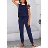 image:imageBTFBM Womens Two Piece Tracksuit Outfits Summer Short Sleeve Tops Long Pants Jogger Lounge Matching Sets SweatsuitA Navy