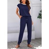 image:imageBTFBM Womens Two Piece Tracksuit Outfits Summer Short Sleeve Tops Long Pants Jogger Lounge Matching Sets SweatsuitA Navy
