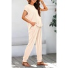 image:imageBTFBM Womens Two Piece Tracksuit Outfits Summer Short Sleeve Tops Long Pants Jogger Lounge Matching Sets SweatsuitApricot