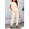 image:imageBTFBM Womens Two Piece Tracksuit Outfits Summer Short Sleeve Tops Long Pants Jogger Lounge Matching Sets SweatsuitApricot
