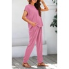 image:imageBTFBM Womens Two Piece Tracksuit Outfits Summer Short Sleeve Tops Long Pants Jogger Lounge Matching Sets SweatsuitDark Pink