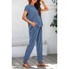 image:imageBTFBM Womens Two Piece Tracksuit Outfits Summer Short Sleeve Tops Long Pants Jogger Lounge Matching Sets SweatsuitGrey Blue