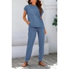 image:imageBTFBM Womens Two Piece Tracksuit Outfits Summer Short Sleeve Tops Long Pants Jogger Lounge Matching Sets SweatsuitGrey Blue
