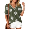 image:imageBTFBM Casual Summer T Shirts Going Out Tops for Women Beach Vacation Clothes Short Sleeve Blouses V Neck Boho TunicsArmy Green White Flower