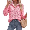image:imageBTFBM Long Sleeve Blouses for Women Floral V Neck Button Down Shirts Smocked Cuffs Business Casual Summer Outfits 2026Floral Pink Rose Red