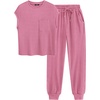 image:imageBTFBM Womens Two Piece Tracksuit Outfits Summer Short Sleeve Tops Long Pants Jogger Lounge Matching Sets SweatsuitDark Pink