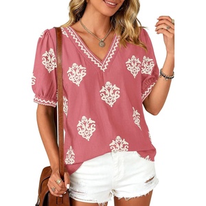 image:imageBTFBM Casual Summer T Shirts Going Out Tops for Women Beach Vacation Clothes Short Sleeve Blouses V Neck Boho TunicsPink Apricot Flower