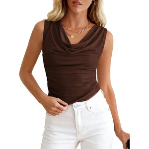 image:imageBTFBM Cowl Neck Tops for Women 2026 Sleeveless Going Out Business Casual Tank Top Spring Summer Outfits Fashion ClothingBrown