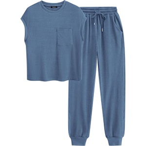 image:imageBTFBM Womens Two Piece Tracksuit Outfits Summer Short Sleeve Tops Long Pants Jogger Lounge Matching Sets SweatsuitGrey Blue