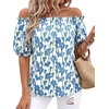 image:imageBTFBM Off The Shoulder Boho Tops for Women 2026 Summer Spring Short Sleeve Floral Loose Resort Beach Vacation ClothesFloral Apricot Blue Green