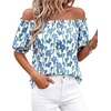 image:imageBTFBM Off The Shoulder Boho Tops for Women 2026 Summer Spring Short Sleeve Floral Loose Resort Beach Vacation ClothesFloral Apricot Blue Green