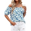 image:imageBTFBM Off The Shoulder Boho Tops for Women 2026 Summer Spring Short Sleeve Floral Loose Resort Beach Vacation ClothesFloral Apricot Blue Green