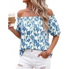image:imageBTFBM Off The Shoulder Boho Tops for Women 2026 Summer Spring Short Sleeve Floral Loose Resort Beach Vacation ClothesFloral Apricot Blue Green