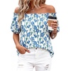 image:imageBTFBM Off The Shoulder Boho Tops for Women 2026 Summer Spring Short Sleeve Floral Loose Resort Beach Vacation ClothesFloral Apricot Blue Green