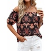 image:imageBTFBM Off The Shoulder Boho Tops for Women 2026 Summer Spring Short Sleeve Floral Loose Resort Beach Vacation ClothesFloral Black Orange