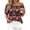 image:imageBTFBM Off The Shoulder Boho Tops for Women 2026 Summer Spring Short Sleeve Floral Loose Resort Beach Vacation ClothesFloral Black Orange