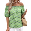 image:imageBTFBM Off The Shoulder Boho Tops for Women 2026 Summer Spring Short Sleeve Floral Loose Resort Beach Vacation ClothesFloral Green Purple