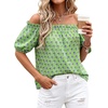 image:imageBTFBM Off The Shoulder Boho Tops for Women 2026 Summer Spring Short Sleeve Floral Loose Resort Beach Vacation ClothesFloral Green Purple