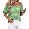 image:imageBTFBM Off The Shoulder Boho Tops for Women 2026 Summer Spring Short Sleeve Floral Loose Resort Beach Vacation ClothesFloral Green Purple