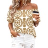 image:imageBTFBM Off The Shoulder Boho Tops for Women 2026 Summer Spring Short Sleeve Floral Loose Resort Beach Vacation ClothesFloral Khaki