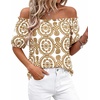 image:imageBTFBM Off The Shoulder Boho Tops for Women 2026 Summer Spring Short Sleeve Floral Loose Resort Beach Vacation ClothesFloral Khaki