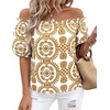 image:imageBTFBM Off The Shoulder Boho Tops for Women 2026 Summer Spring Short Sleeve Floral Loose Resort Beach Vacation ClothesFloral Khaki