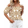 image:imageBTFBM Off The Shoulder Boho Tops for Women 2026 Summer Spring Short Sleeve Floral Loose Resort Beach Vacation ClothesFloral Khaki