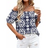 image:imageBTFBM Off The Shoulder Boho Tops for Women 2026 Summer Spring Short Sleeve Floral Loose Resort Beach Vacation ClothesFloral Navy White