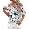 image:imageBTFBM Off The Shoulder Boho Tops for Women 2026 Summer Spring Short Sleeve Floral Loose Resort Beach Vacation ClothesFloral White