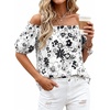image:imageBTFBM Off The Shoulder Boho Tops for Women 2026 Summer Spring Short Sleeve Floral Loose Resort Beach Vacation ClothesFloral White