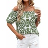 image:imageBTFBM Off The Shoulder Boho Tops for Women 2026 Summer Spring Short Sleeve Floral Loose Resort Beach Vacation ClothesFloral White Army Green