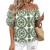 image:imageBTFBM Off The Shoulder Boho Tops for Women 2026 Summer Spring Short Sleeve Floral Loose Resort Beach Vacation ClothesFloral White Army Green