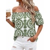 image:imageBTFBM Off The Shoulder Boho Tops for Women 2026 Summer Spring Short Sleeve Floral Loose Resort Beach Vacation ClothesFloral White Army Green