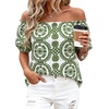 image:imageBTFBM Off The Shoulder Boho Tops for Women 2026 Summer Spring Short Sleeve Floral Loose Resort Beach Vacation ClothesFloral White Army Green