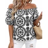 image:imageBTFBM Off The Shoulder Boho Tops for Women 2026 Summer Spring Short Sleeve Floral Loose Resort Beach Vacation ClothesFloral White Black