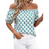 image:imageBTFBM Off The Shoulder Boho Tops for Women 2026 Summer Spring Short Sleeve Floral Loose Resort Beach Vacation ClothesFloral White Blue Green