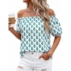 image:imageBTFBM Off The Shoulder Boho Tops for Women 2026 Summer Spring Short Sleeve Floral Loose Resort Beach Vacation ClothesFloral White Blue Green