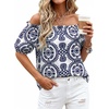 image:imageBTFBM Off The Shoulder Boho Tops for Women 2026 Summer Spring Short Sleeve Floral Loose Resort Beach Vacation ClothesFloral White Navy