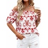 image:imageBTFBM Off The Shoulder Boho Tops for Women 2026 Summer Spring Short Sleeve Floral Loose Resort Beach Vacation ClothesFloral White Red