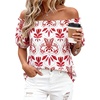 image:imageBTFBM Off The Shoulder Boho Tops for Women 2026 Summer Spring Short Sleeve Floral Loose Resort Beach Vacation ClothesFloral White Red