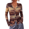 image:imageBTFBM Button Down Shirts for Women 2026 Spring Boho Tops V Neck Long Sleeve Blouses Ruched Mesh Fitted Fashion ClothingFloral Brown