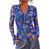 image:imageBTFBM Button Down Shirts for Women 2026 Spring Boho Tops V Neck Long Sleeve Blouses Ruched Mesh Fitted Fashion ClothingRoyal Blue