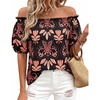 image:imageBTFBM Off The Shoulder Boho Tops for Women 2026 Summer Spring Short Sleeve Floral Loose Resort Beach Vacation ClothesFloral Black Orange
