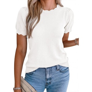 image:imageBTFBM Short Sleeve Sweater for Women 2026 Spring Summer Knit Basic Tops Lightweight Business Casual Vacation OutfitsWhite