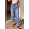 image:imageBTFBM Jeans for Women 2026 Summer High Waisted Button Straight Leg Stretchy Cropped Raw Hem Trendy Denim Pants PocketsLight Blue
