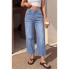 image:imageBTFBM Jeans for Women 2026 Summer High Waisted Button Straight Leg Stretchy Cropped Raw Hem Trendy Denim Pants PocketsLight Blue